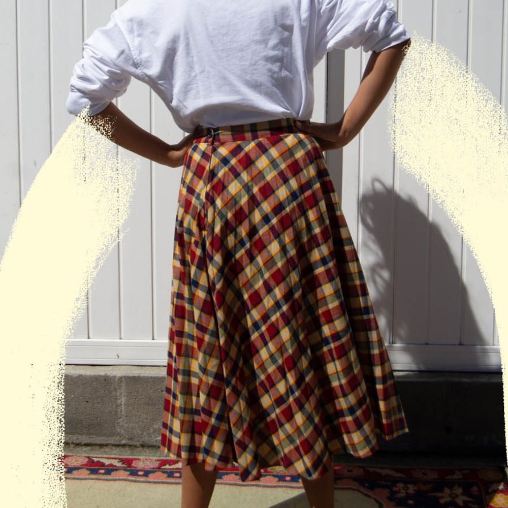 Vintage plaid checkered skirt multicolor